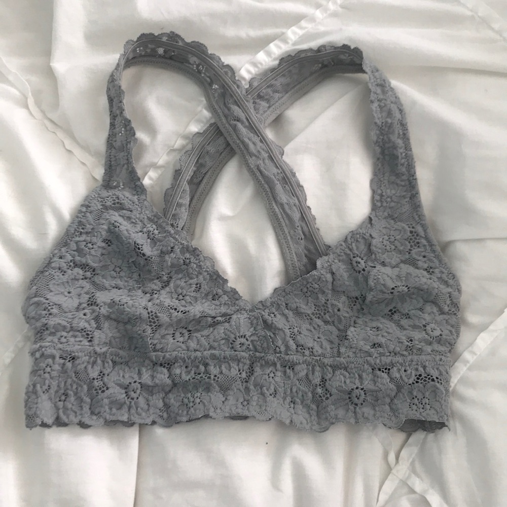 Grey Lace Triangle Cross Back Bralette
